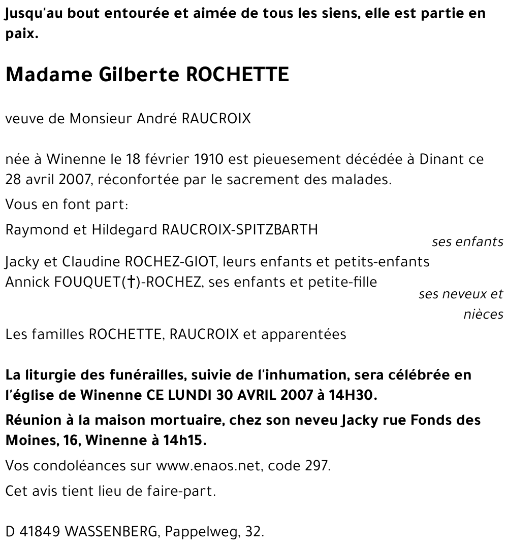 Gilberte ROCHETTE