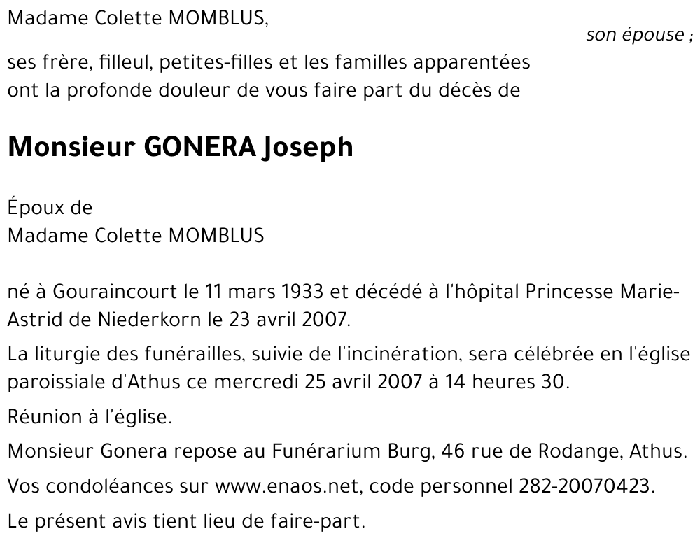 GONERA Joseph