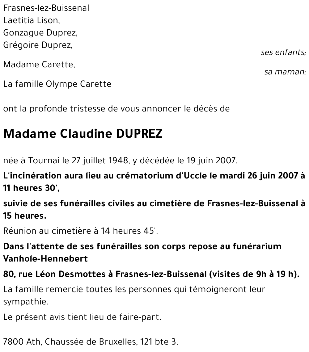 Claudine DUPREZ