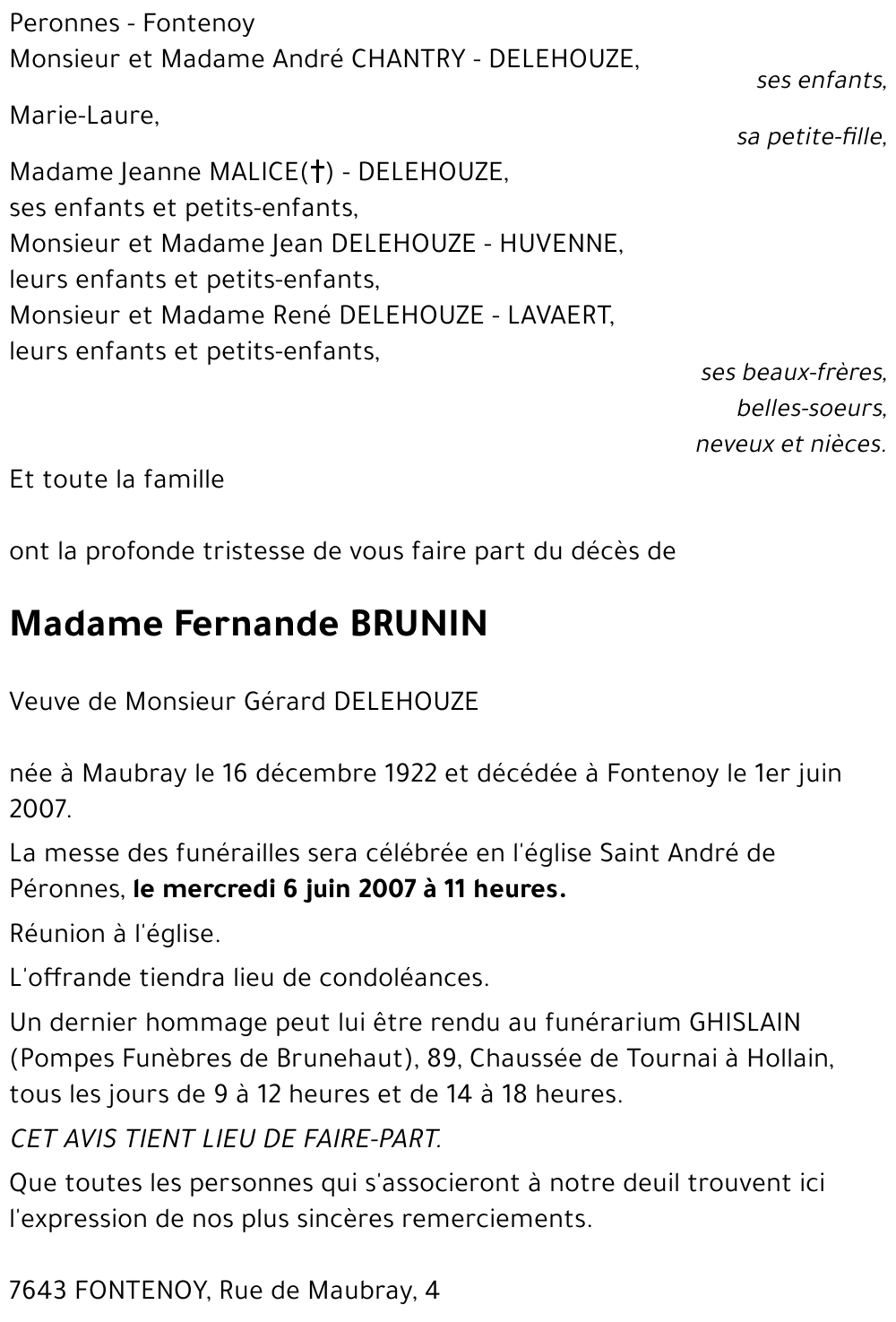 Fernande BRUNIN