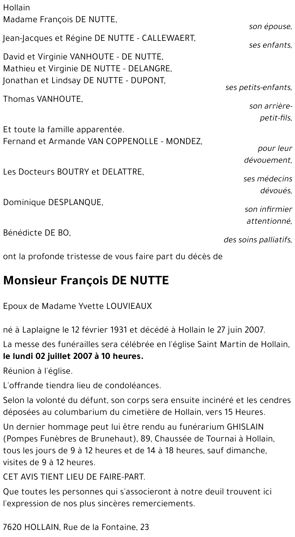 François DE NUTTE