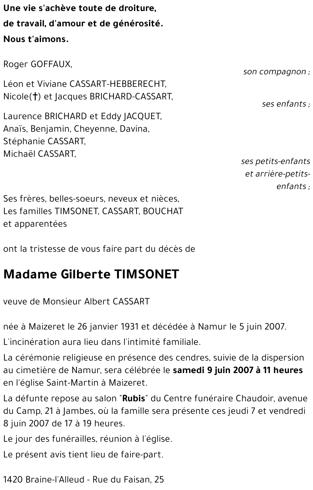 Gilberte TIMSONET