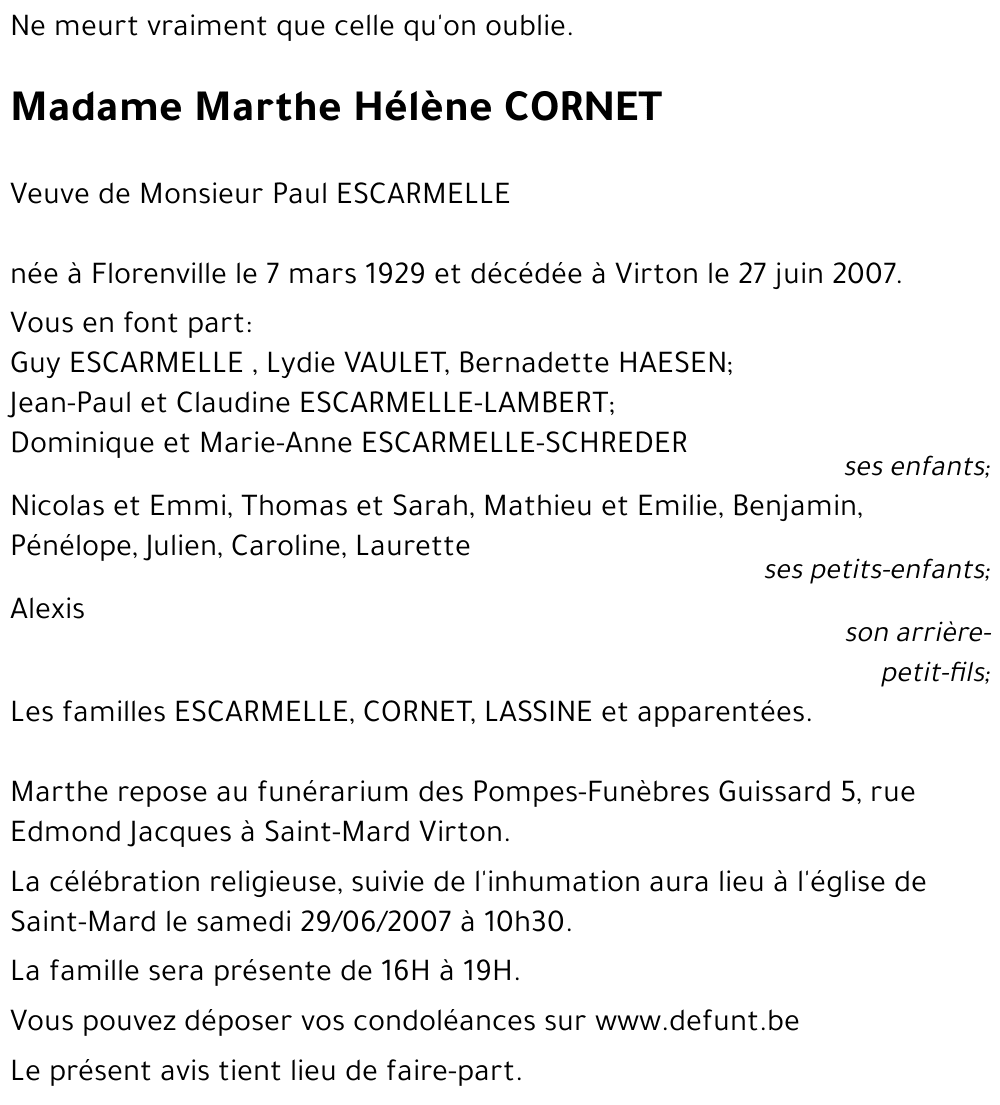 Marthe Hélène CORNET