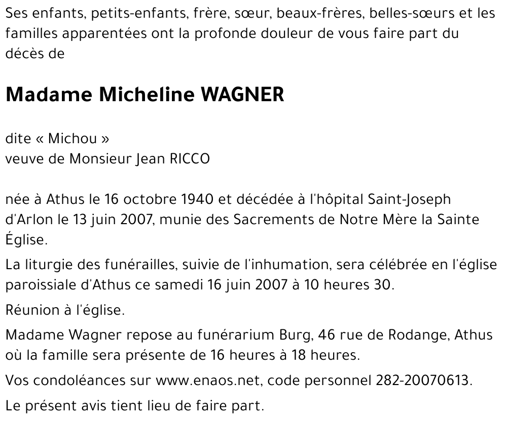 Micheline WAGNER