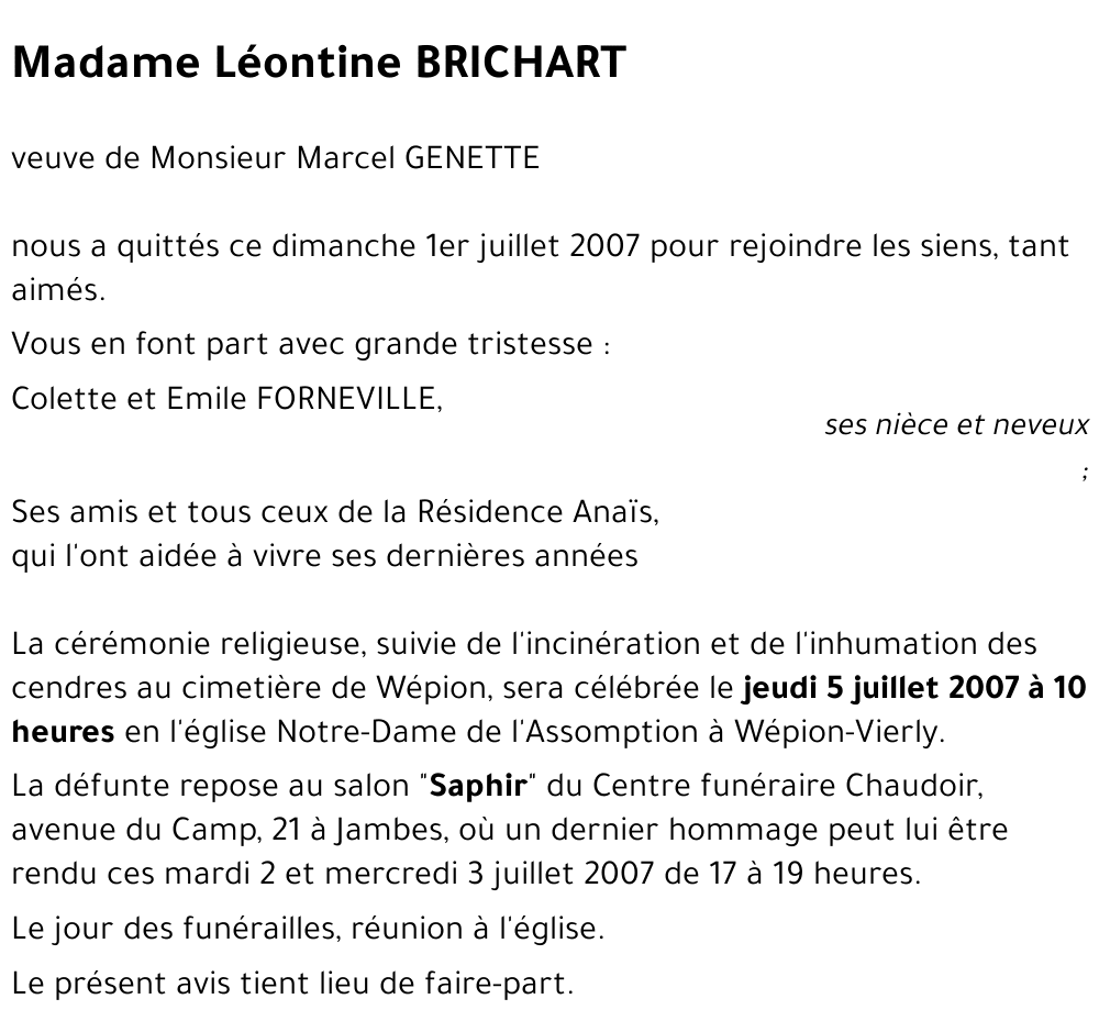 Léontine BRICHART