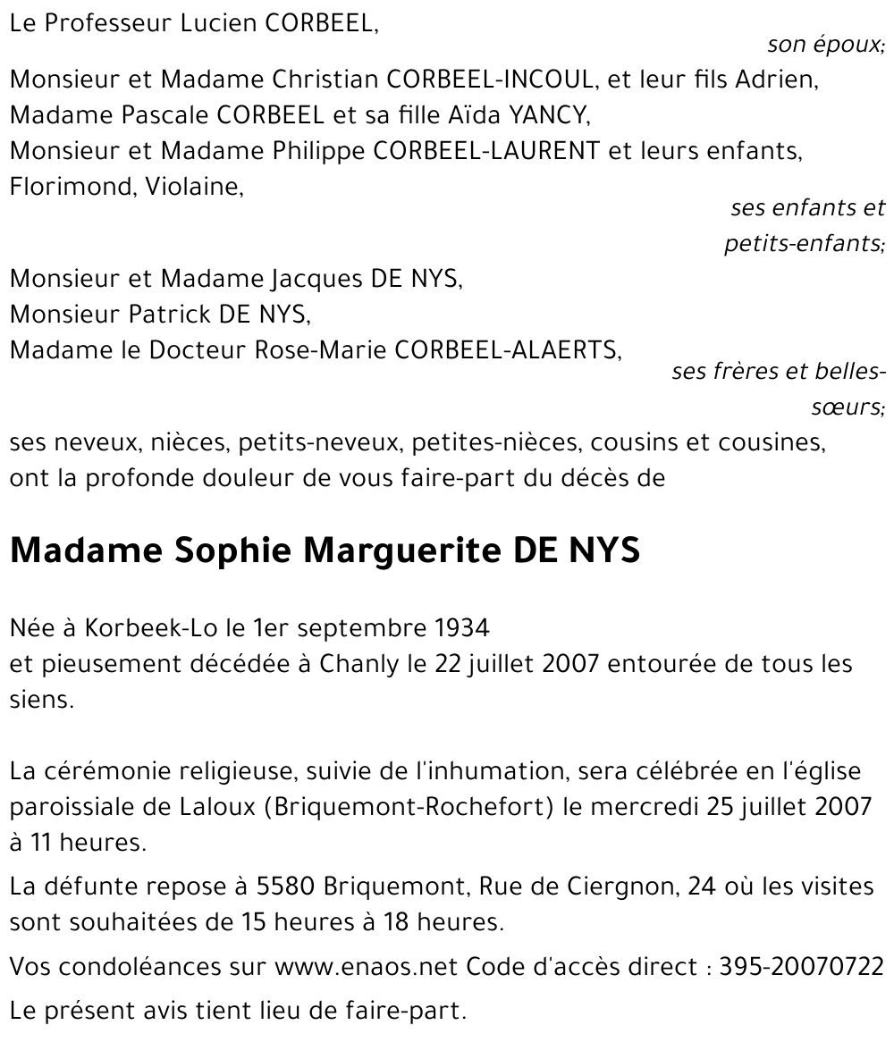 Sophie Marguerite DE NYS