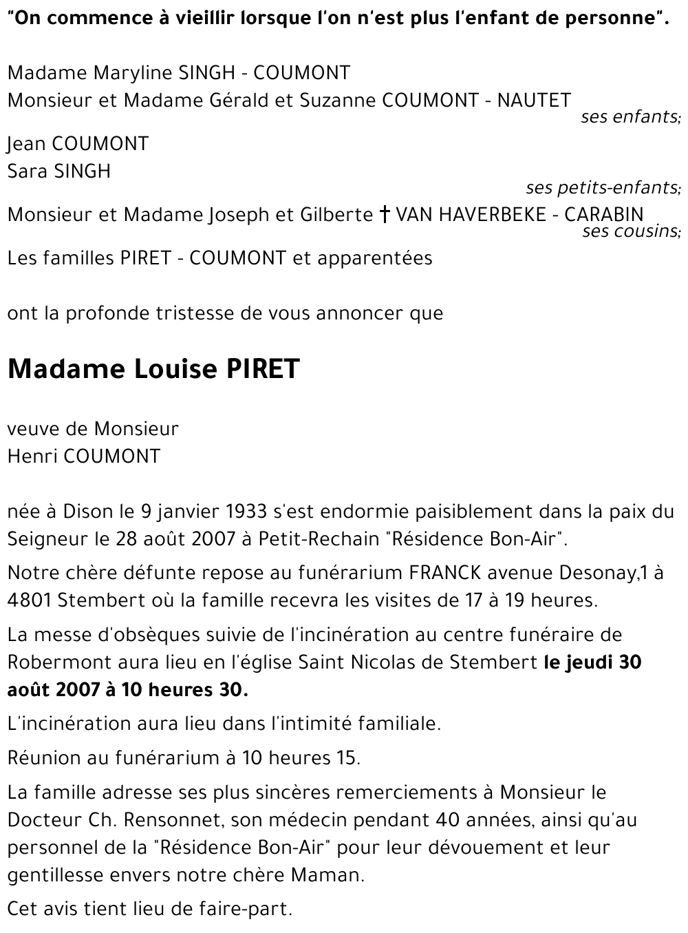 PIRET Louise