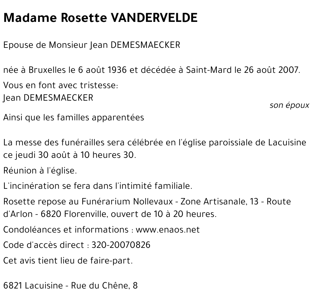 Rosette VANDERVELDE