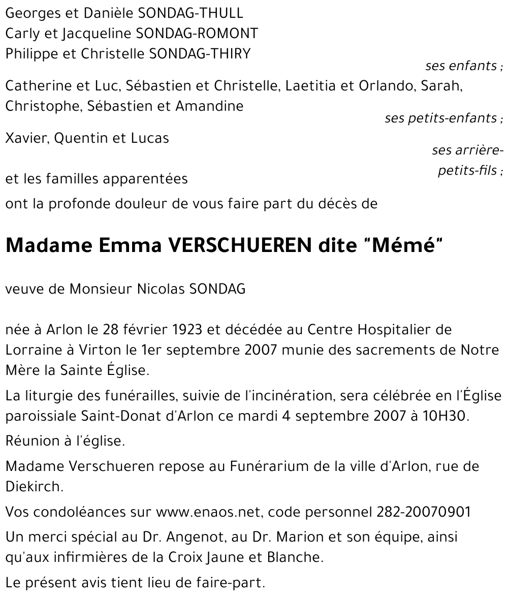 Emma VERSCHUEREN dite 