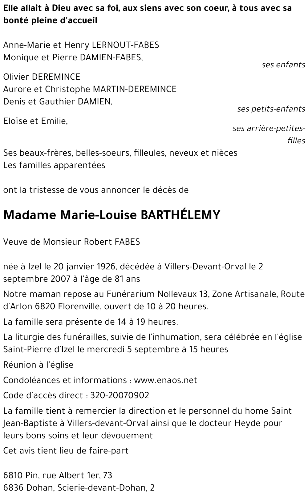 Marie-Louise BARTHÉLEMY