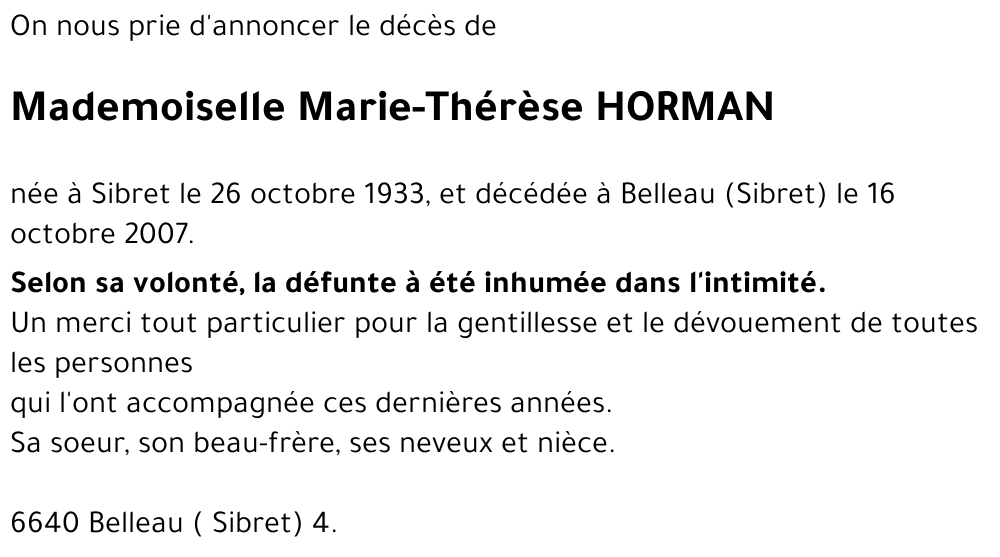 Marie-Thérèse HORMAN