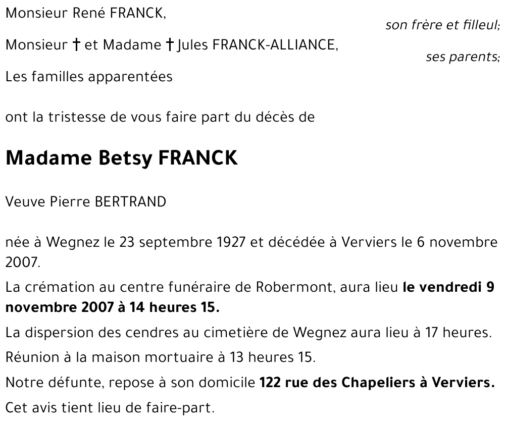 Betsy FRANCK