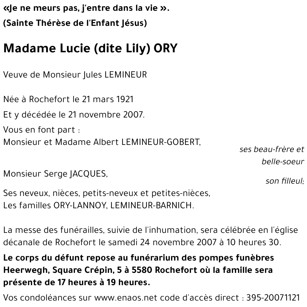 Lucie (dite Lily) ORY