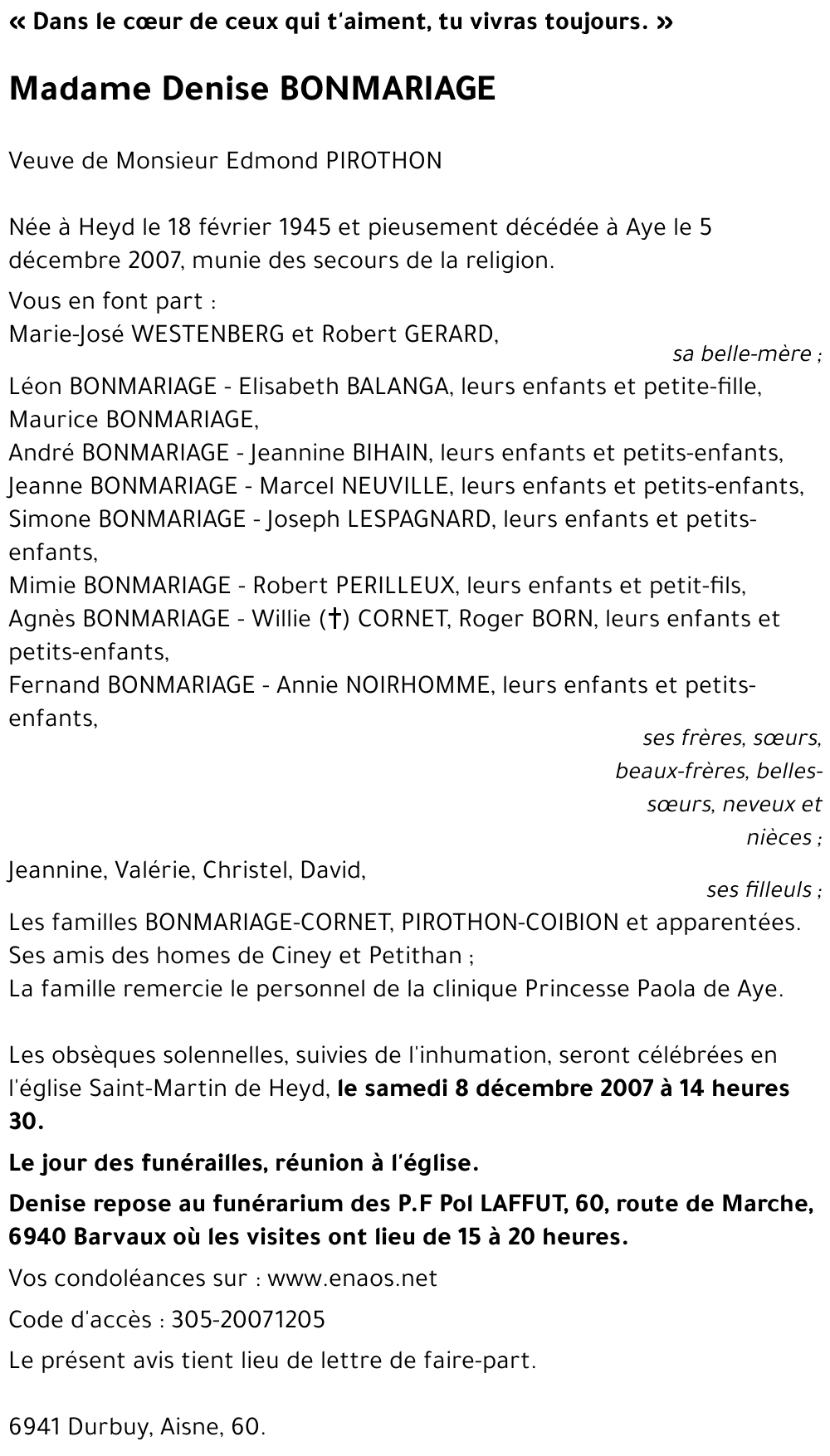 Denise BONMARIAGE