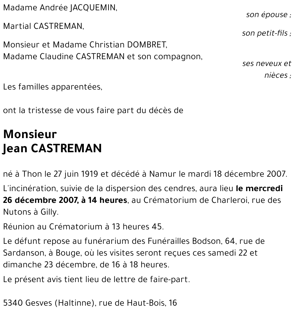 Jean CASTREMAN