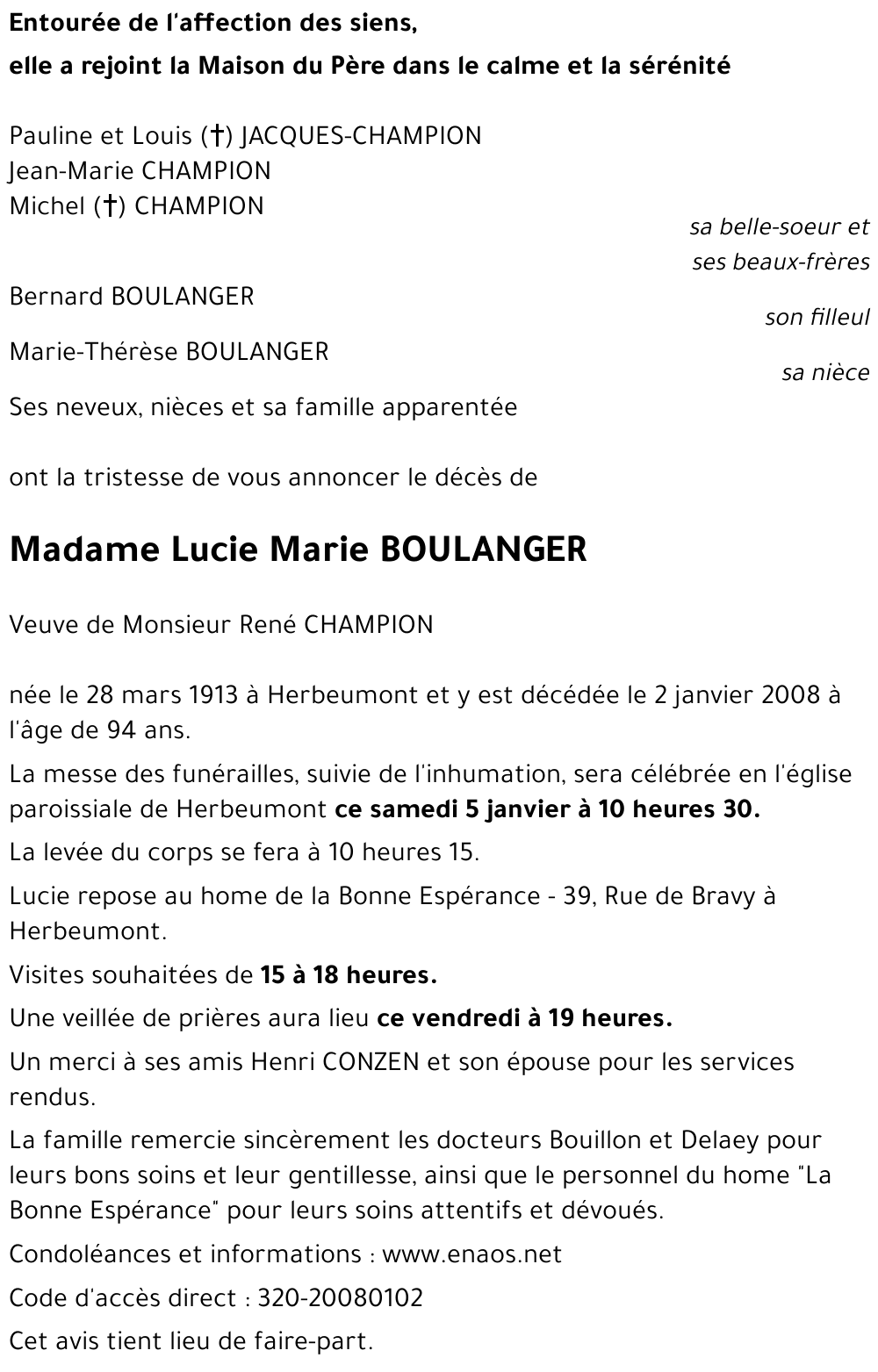 Lucie Marie BOULANGER