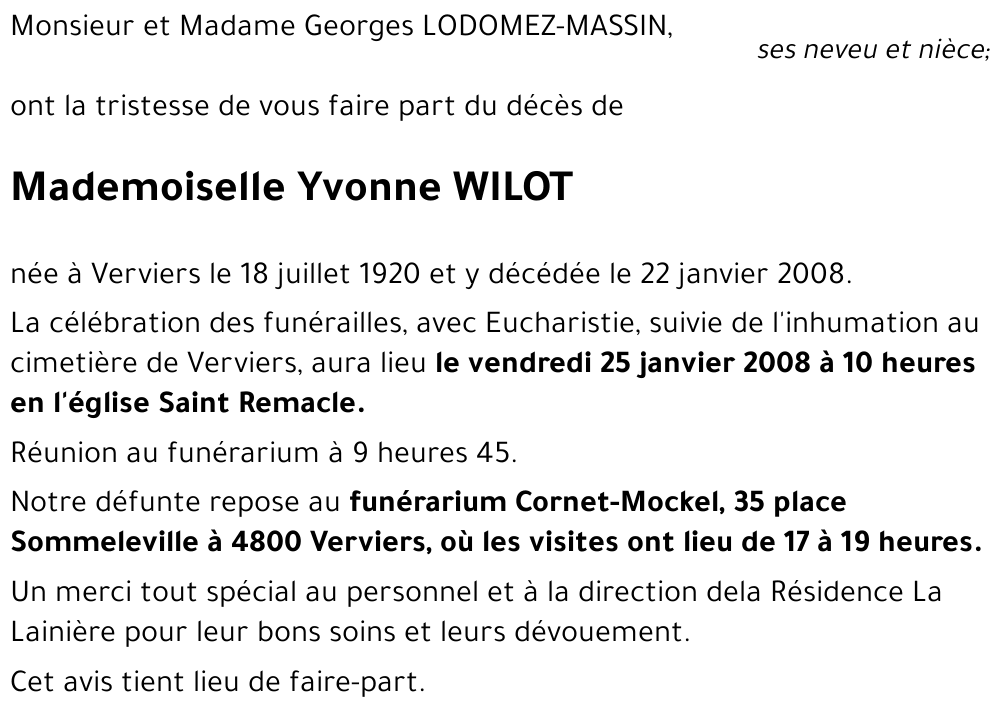 Yvonne WILOT