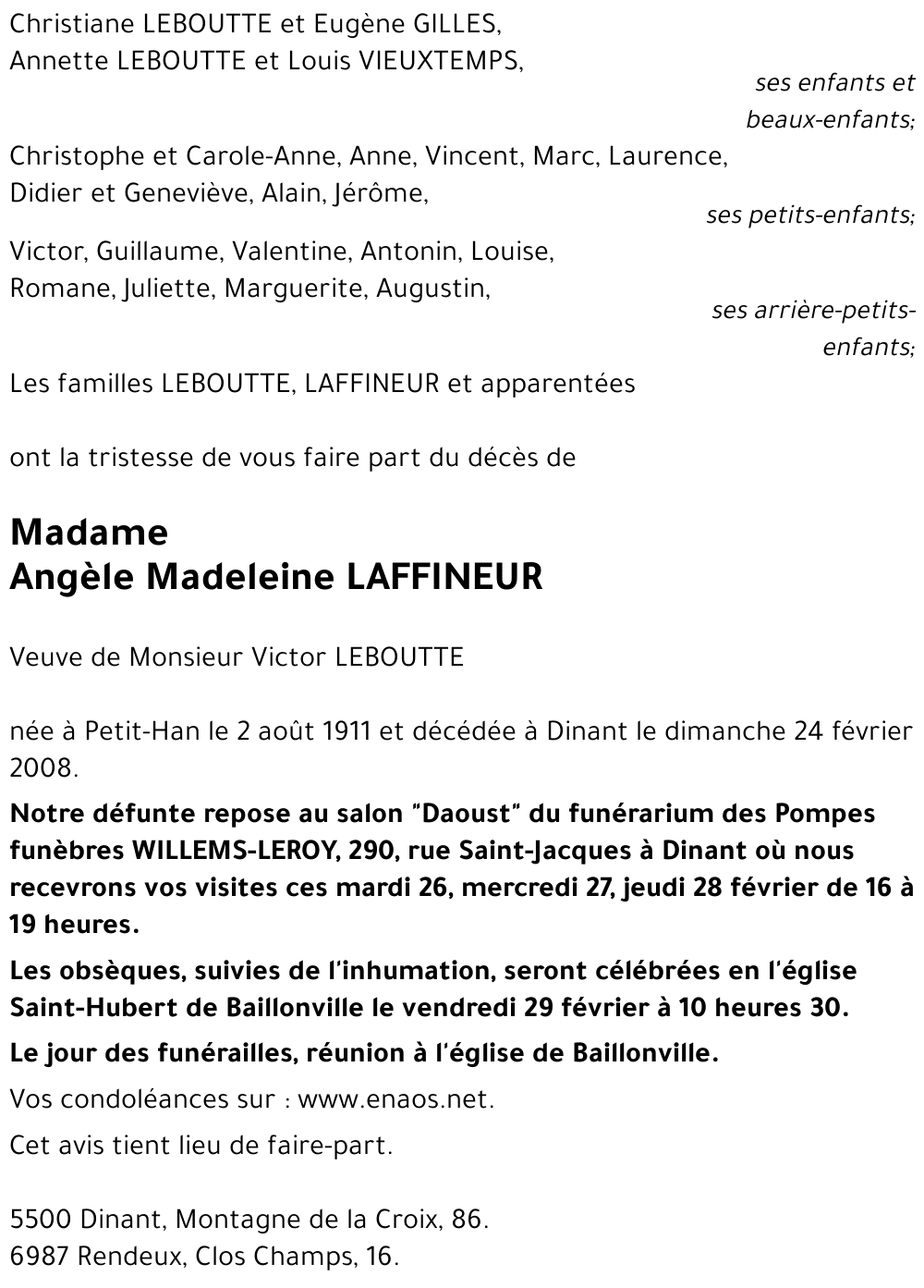 Angèle Madeleine LAFFINEUR