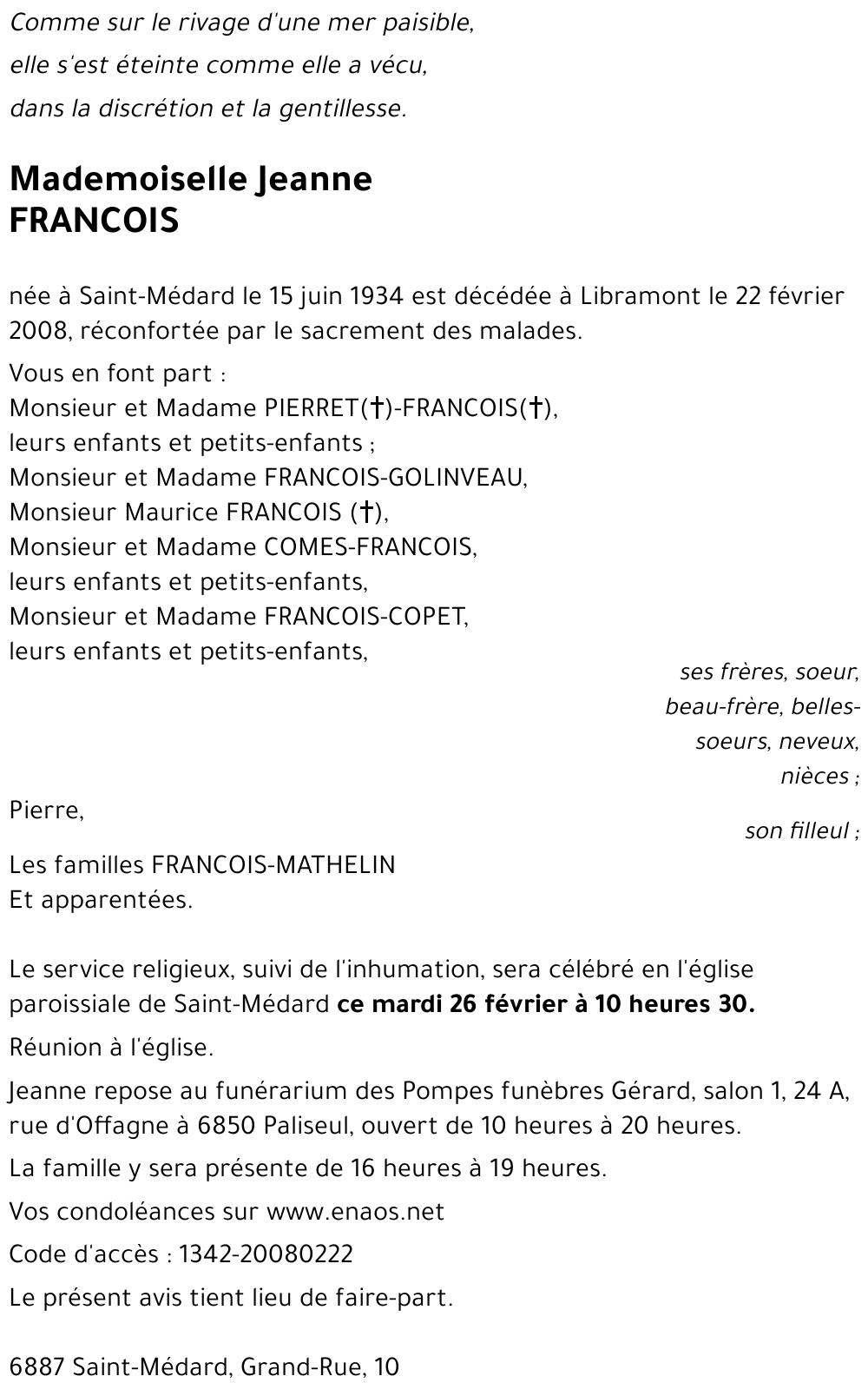 Jeanne FRANCOIS