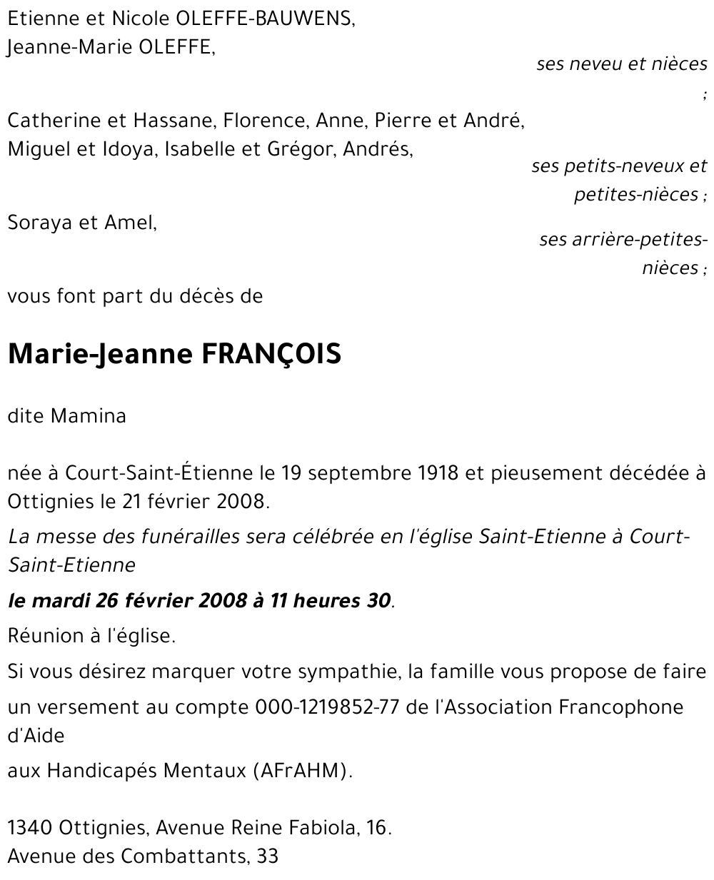 Marie-Jeanne FRANÇOIS