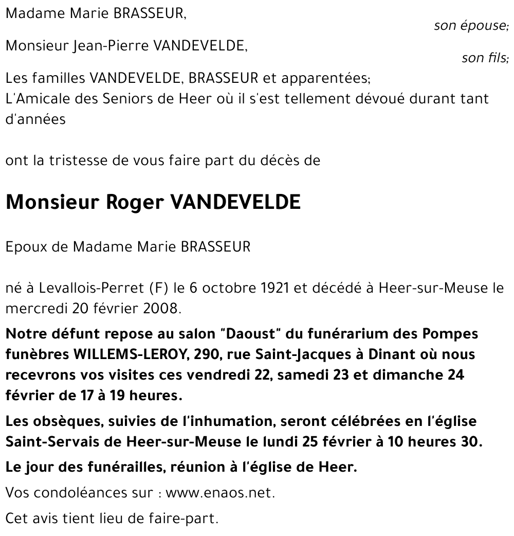 Roger VANDEVELDE