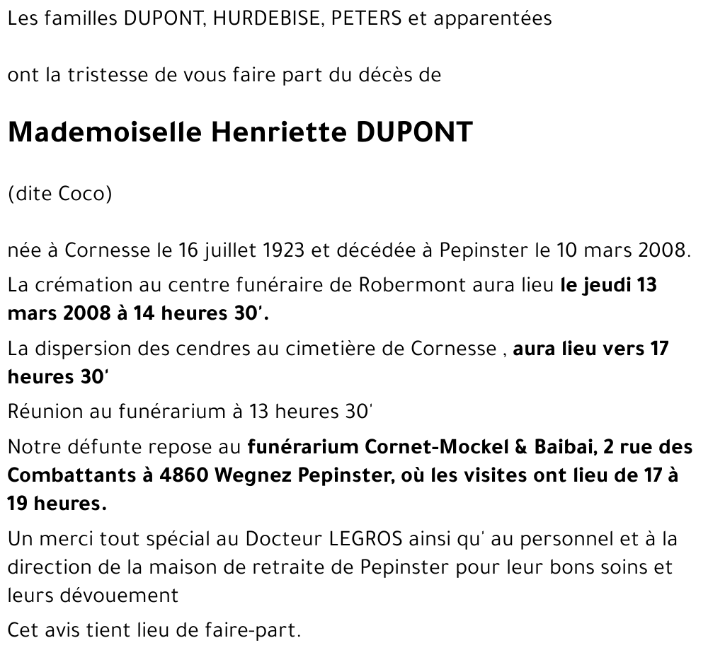 Henriette DUPONT