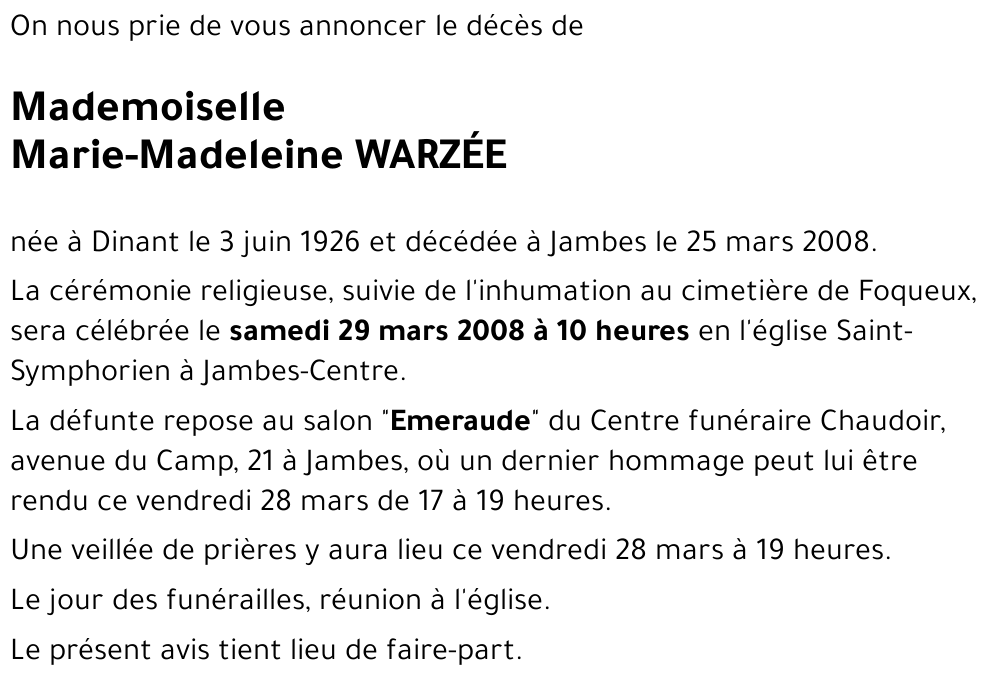 Marie-Madeleine WARZÉE