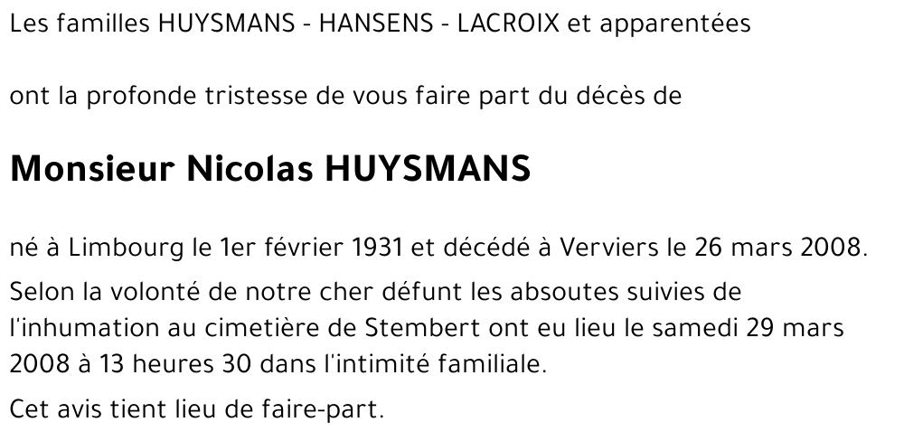 Nicolas HUYSMANS