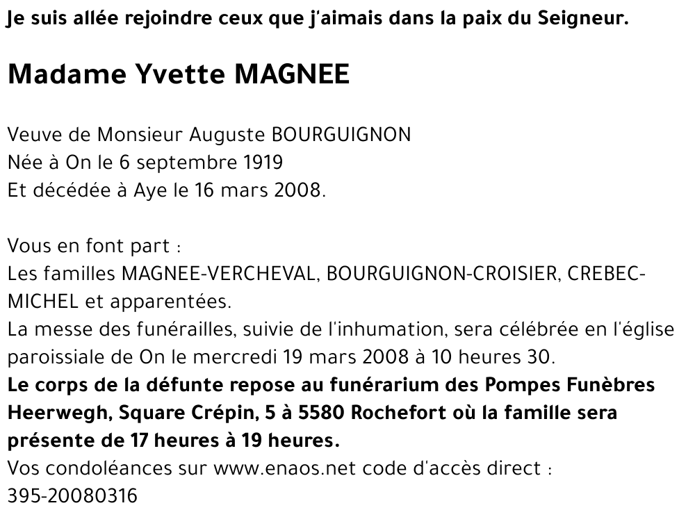 Yvette MAGNEE