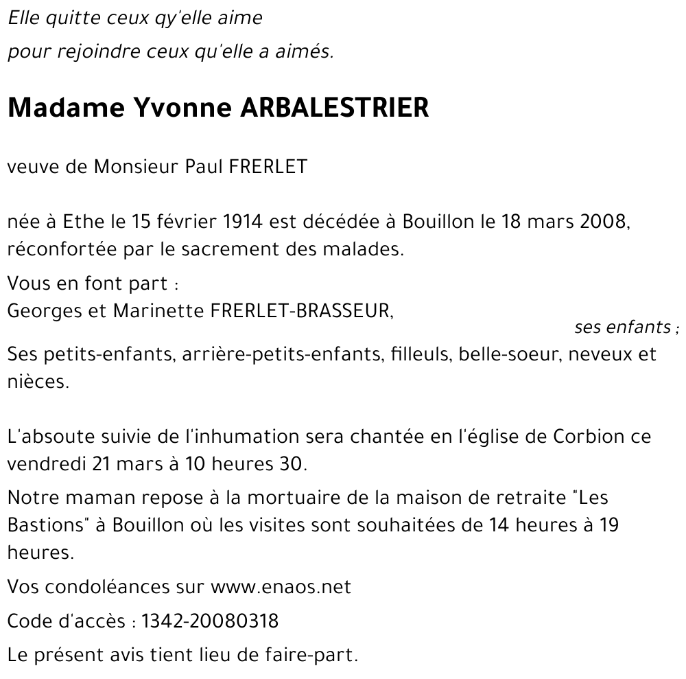 Yvonne ARBALESTRIER