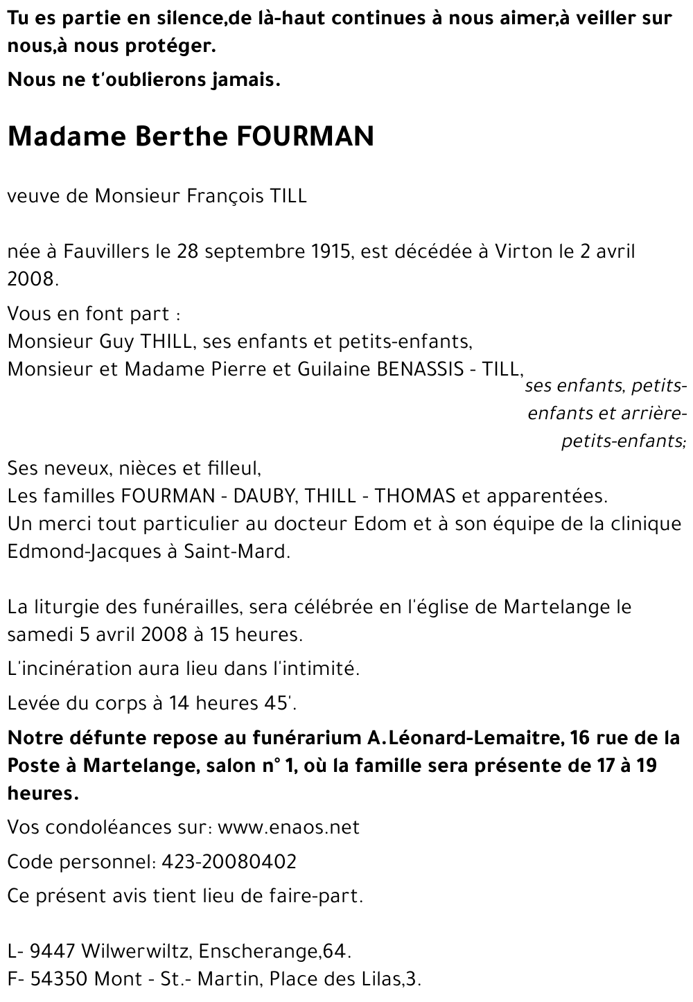 Berthe FOURMAN