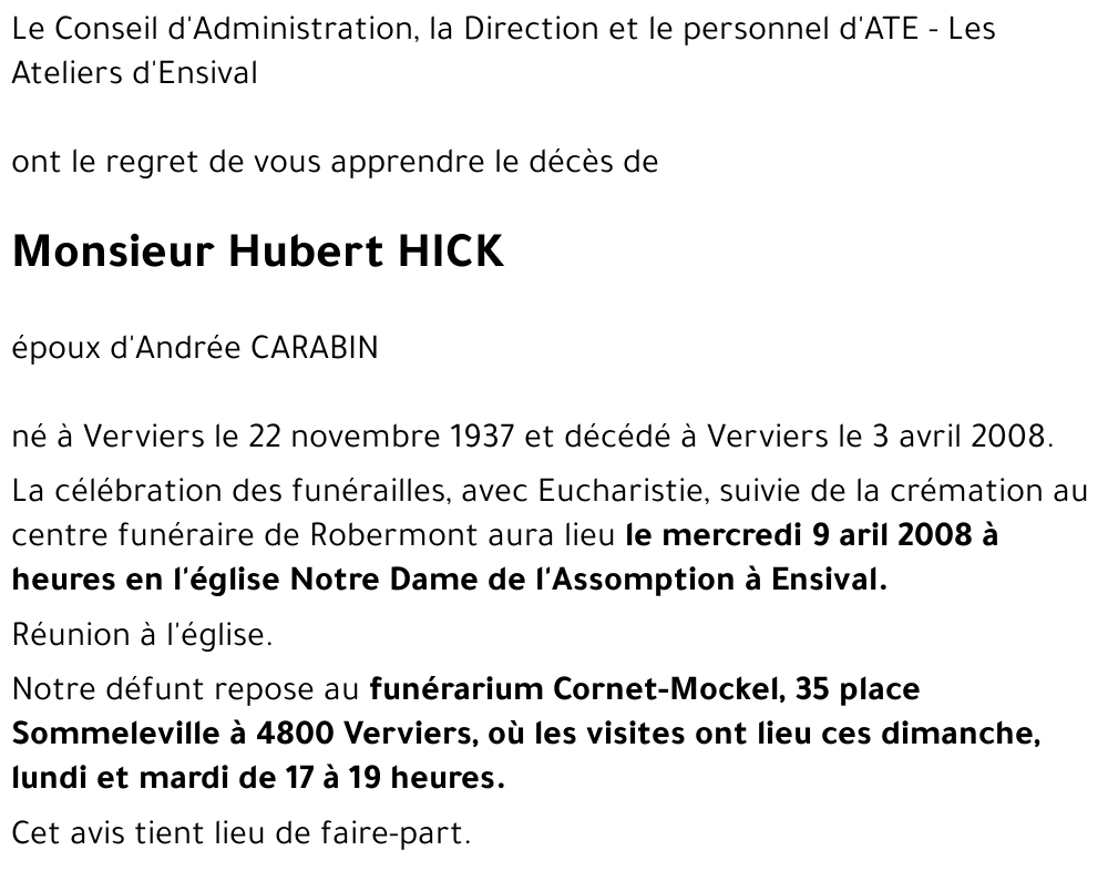 Hubert HICK