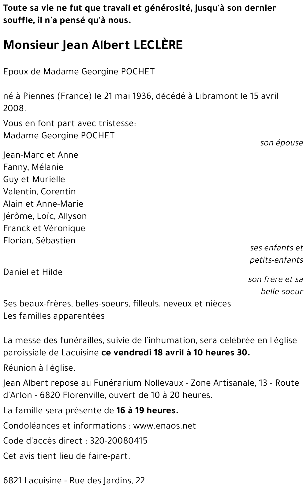 Jean Albert LECLERE