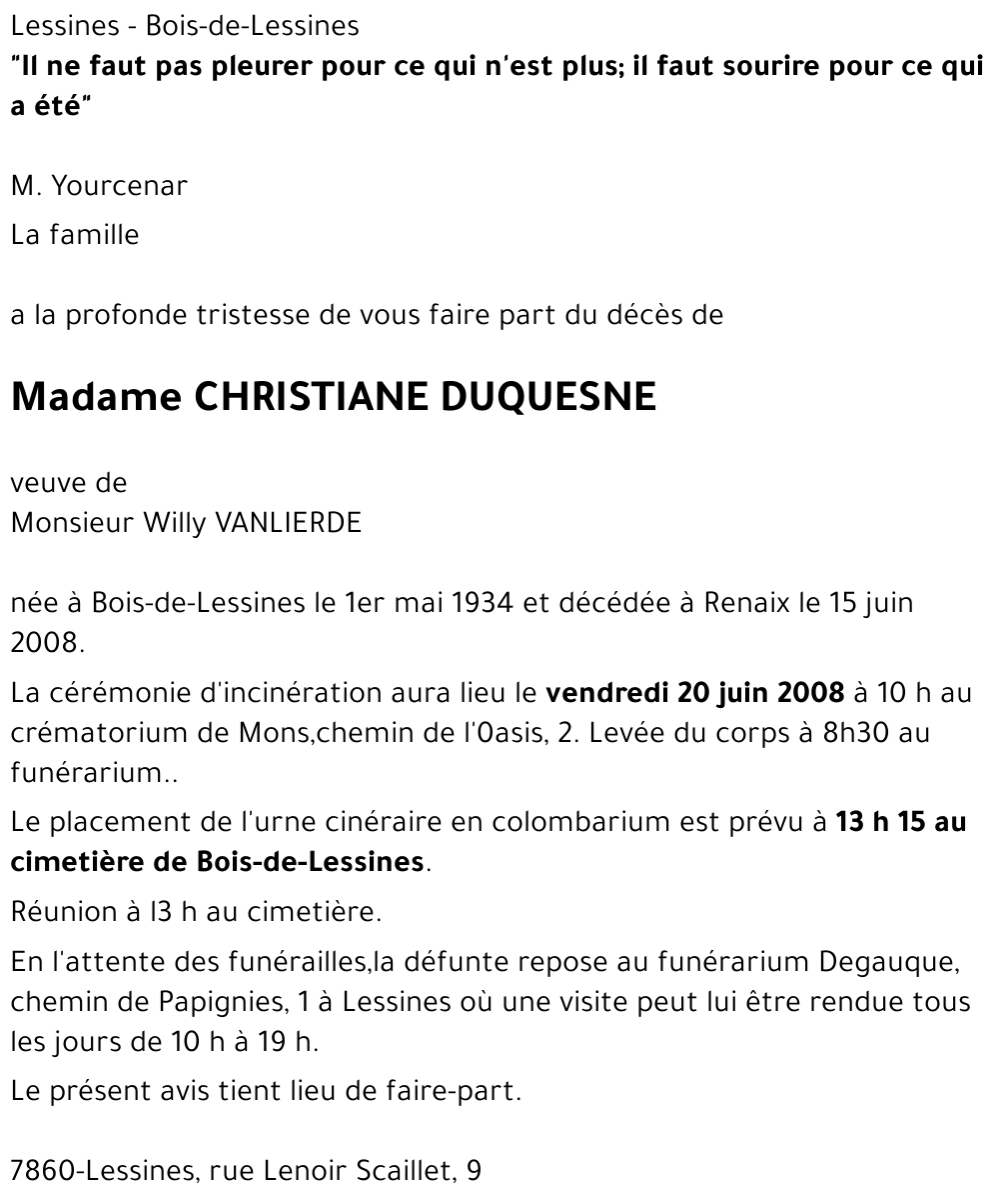 CHRISTIANE DUQUESNE