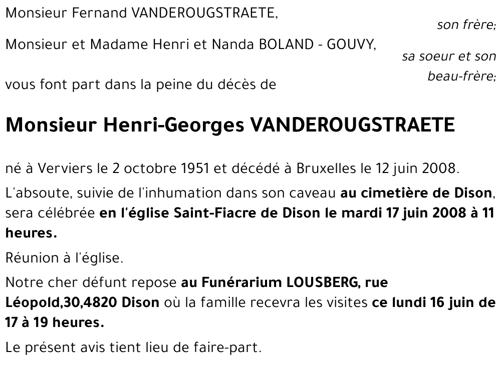 Henri-Georges VANDEROUGSTRAETE