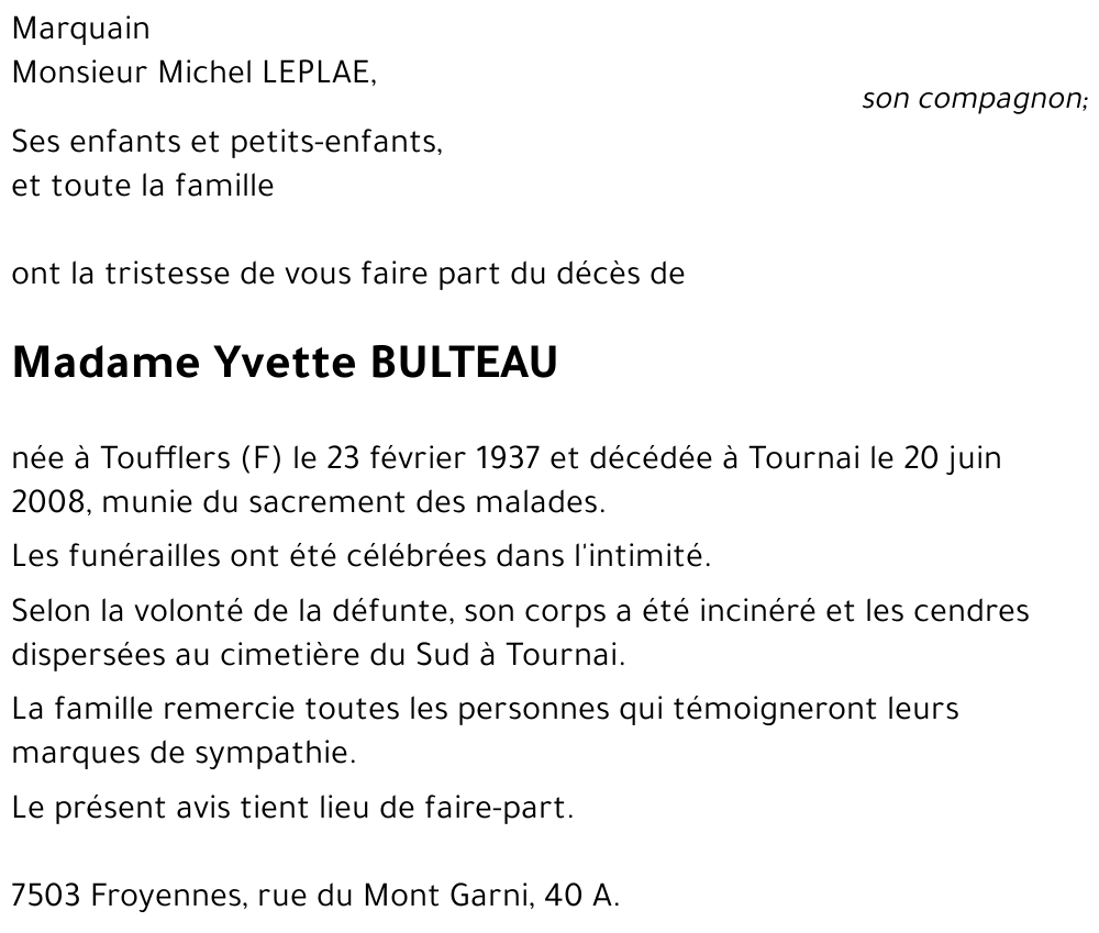 Yvette BULTEAU