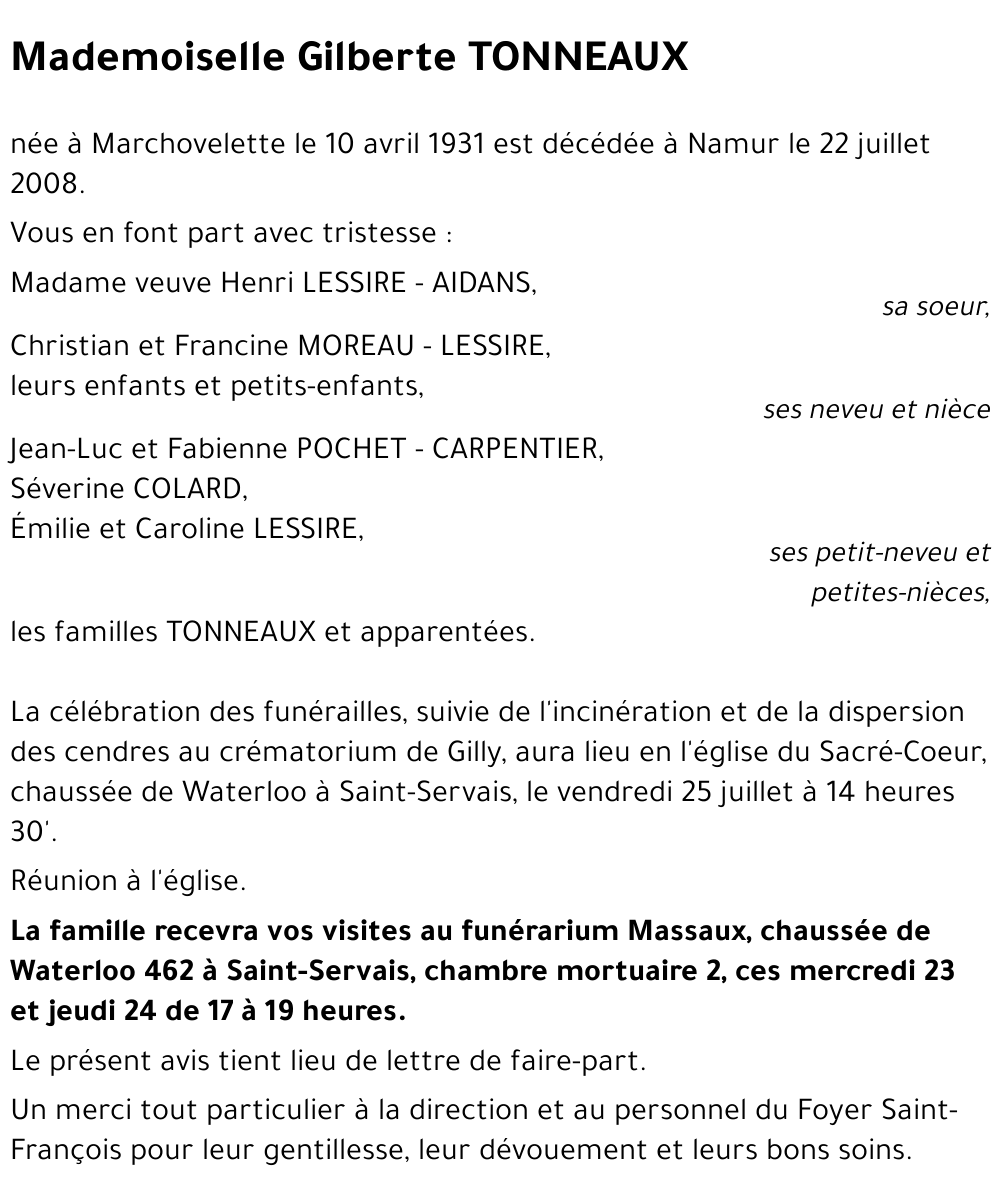 Gilberte TONNEAUX