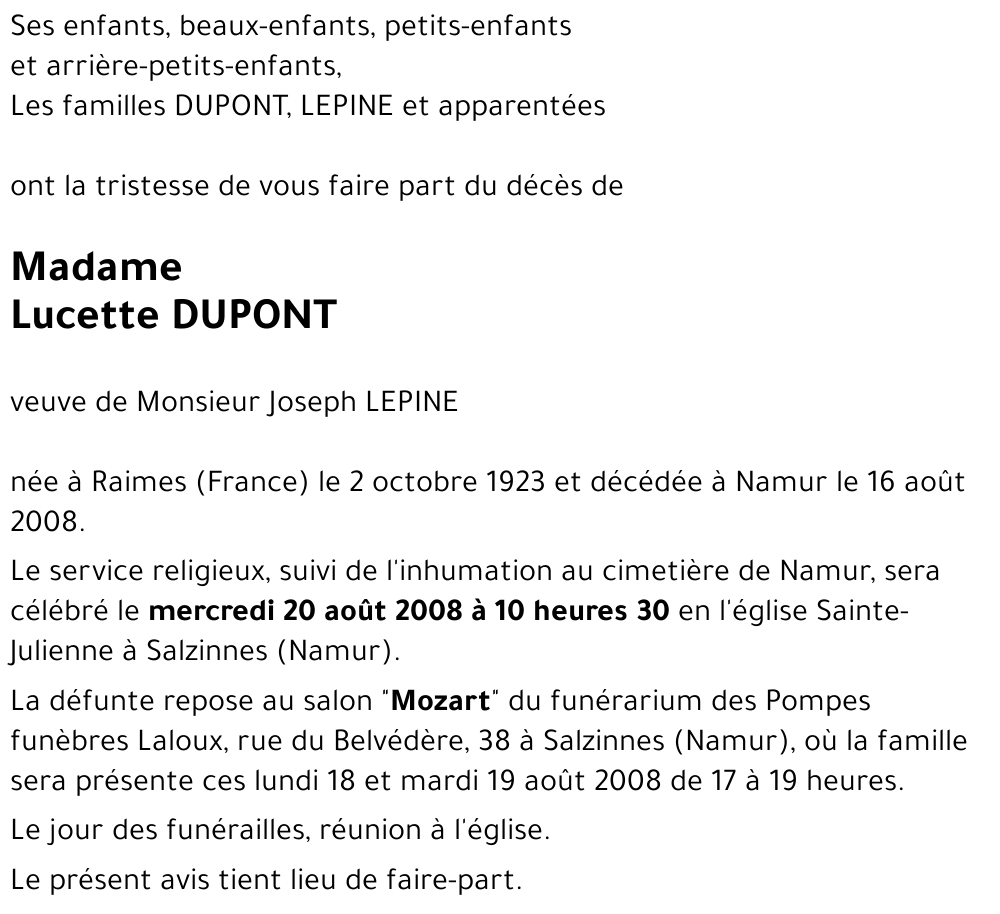Lucette DUPONT