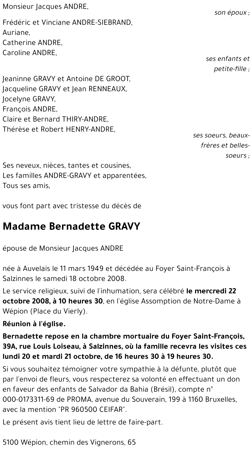 Bernadette GRAVY