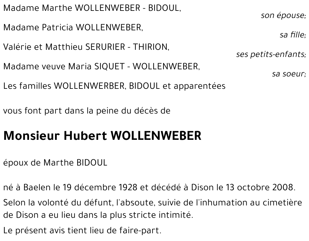 Hubert WOLLENWEBER