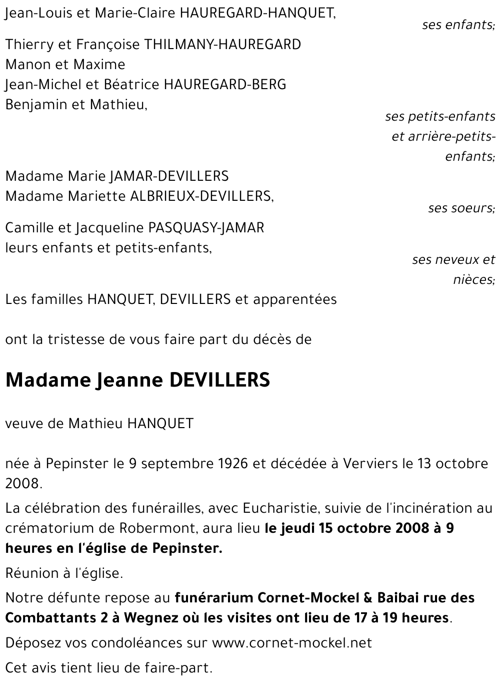 Jeanne DEVILLERS