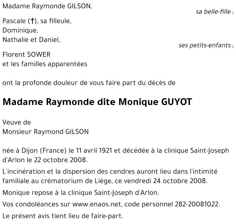 Raymonde dite Monique GUYOT