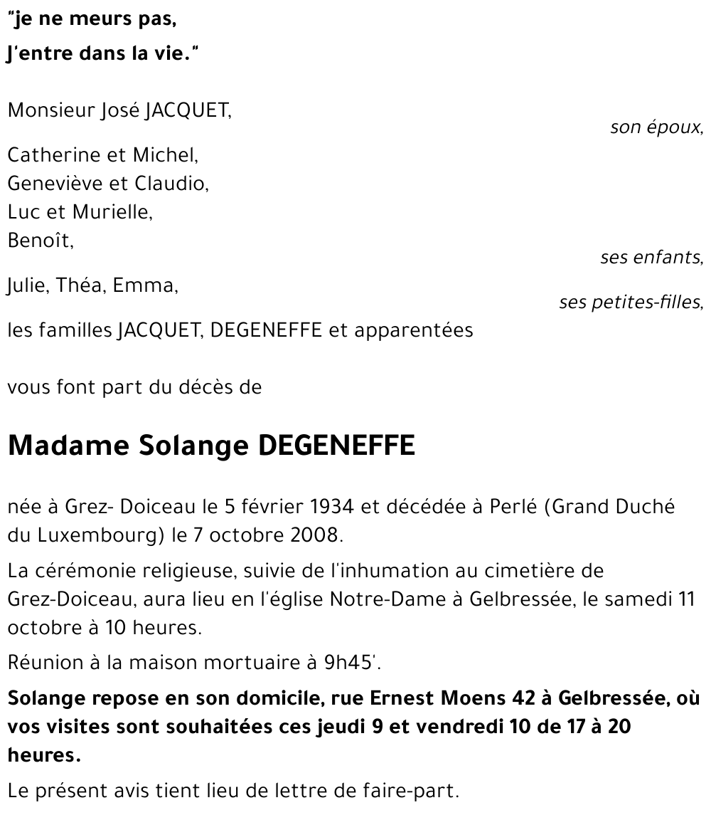 Solange DEGENEFFE