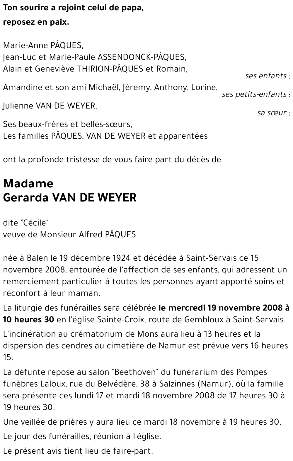 Gerarda VAN DE WEYER