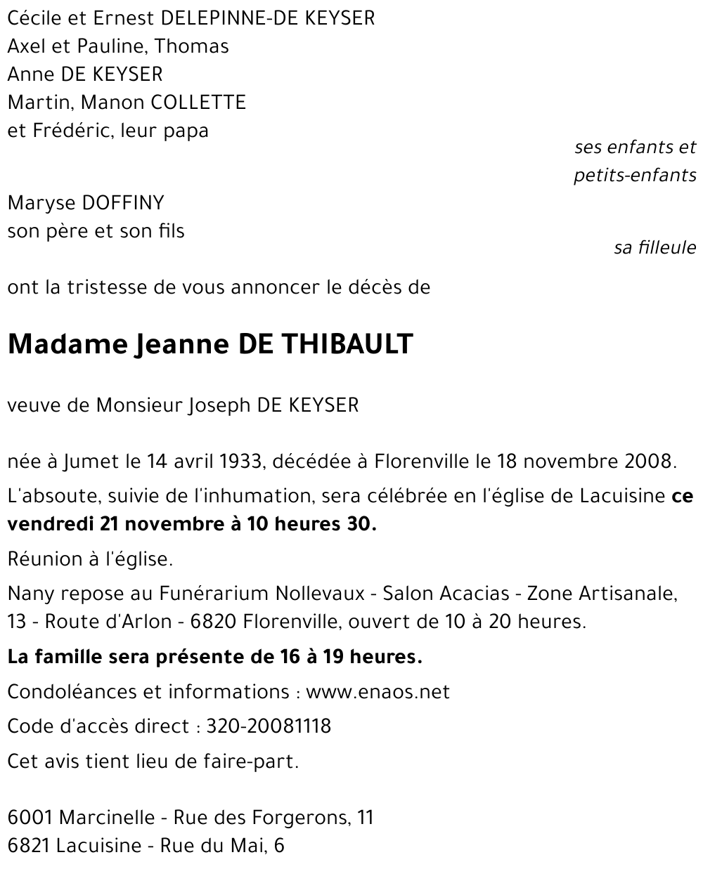 Jeanne DE THIBAULT
