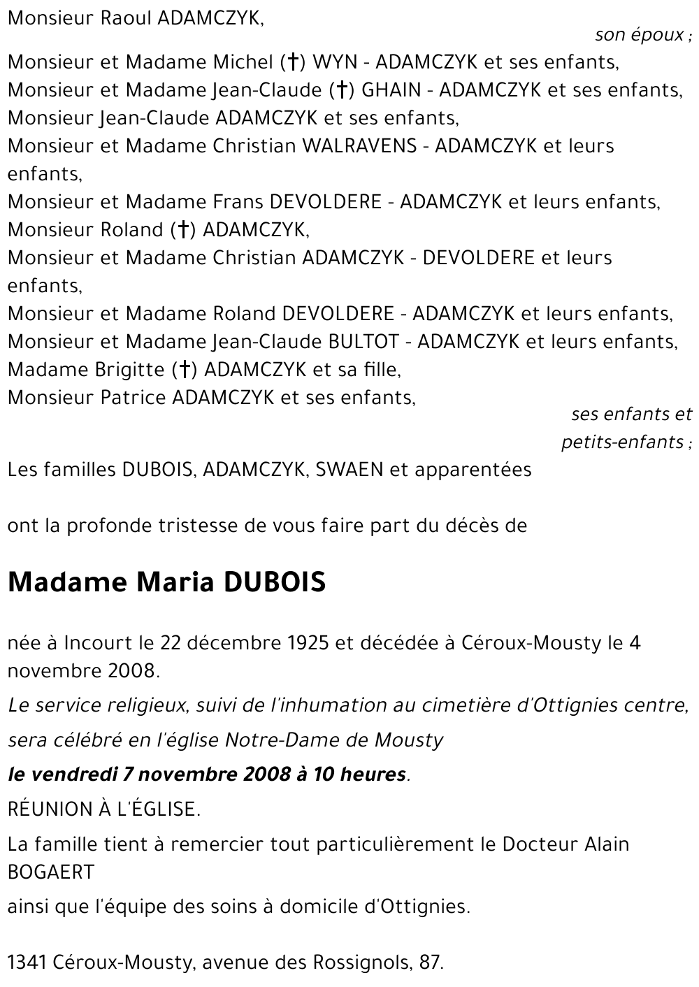Maria DUBOIS