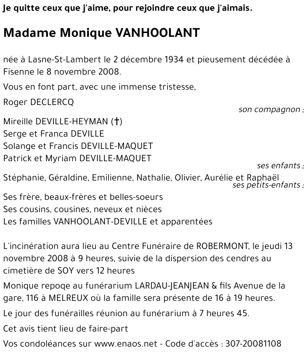 Monique VANHOOLANT