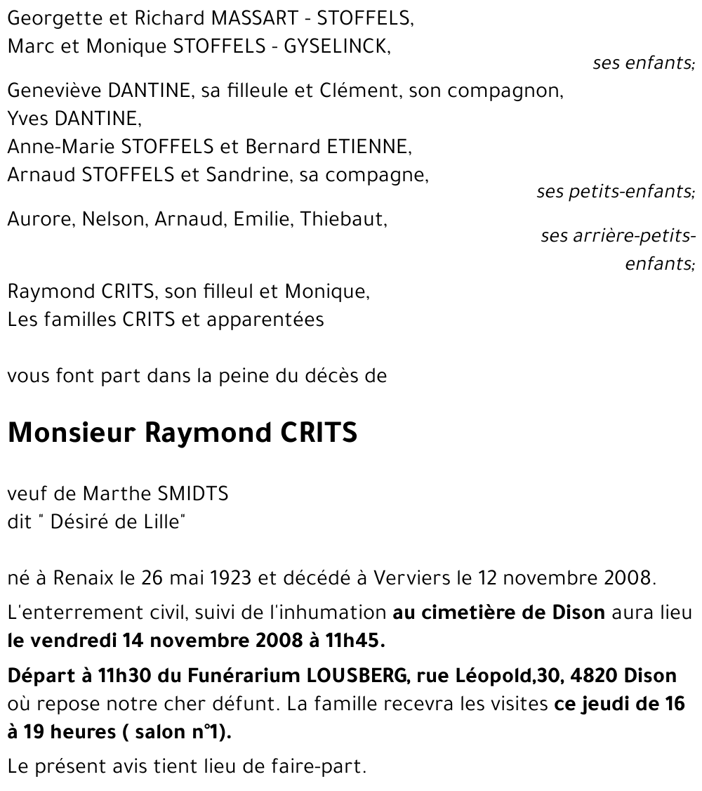 Raymond CRITS