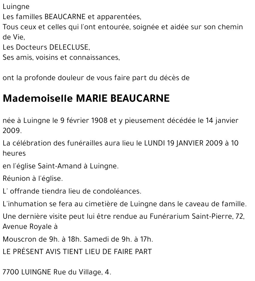 MARIE BEAUCARNE