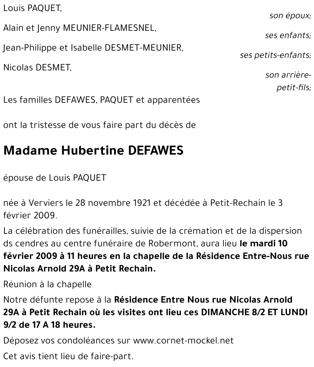 Hubertine DEFAWES